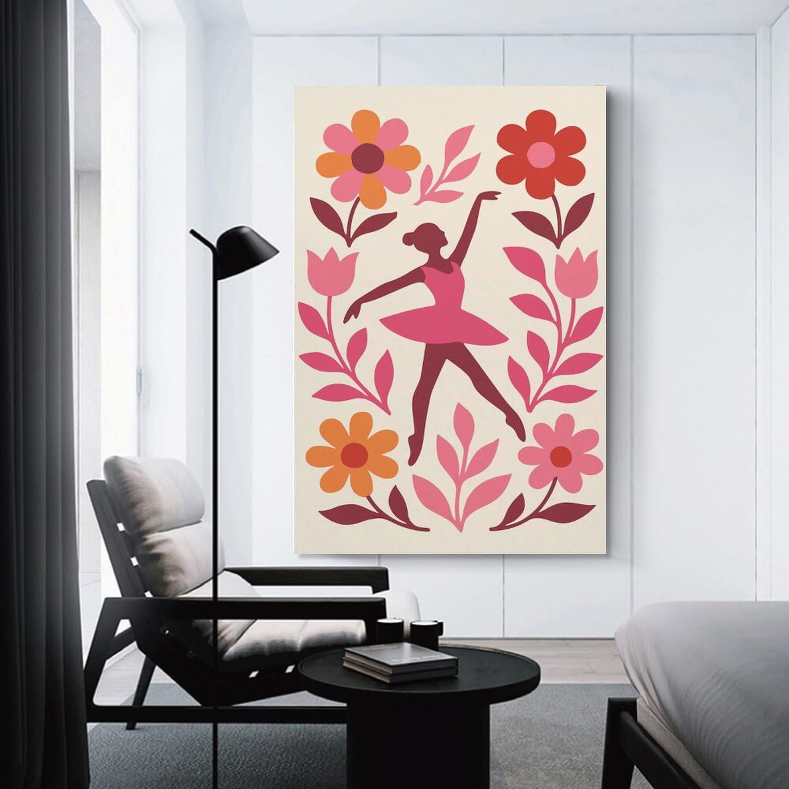 Junmoney Ballerina Surrounded by Flowers Home Decor Wall Art, 20x30inch(50x75cm), for Home, Office, Studio Or Guest Room, An Adaptable Decor Piece for Home Use