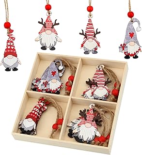 Bekecidi 12 Pcs Christmas Tree Decorations Xmas Gnome Hanging Wooden Ornaments Christmas Tree Hanging Ornament with Rope for Xmas Hanging Crafts Supplies