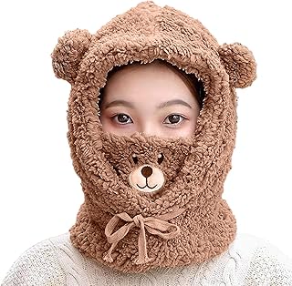 Yatlouba Kids Fleece Balaclava - Windproof Face Cover Balaclava Hat Neck Warmer,Cute Bear Ear Balaclava Hood Winter Hat for Boys Girls