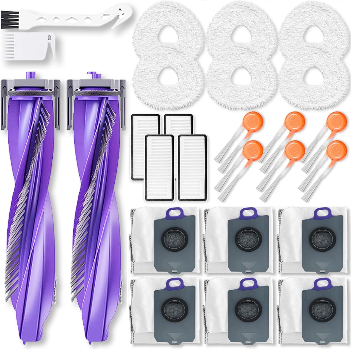 Replacement Accessories Kit Compatible with Narwal Freo X10 Pro Robot Vacuum,2 Main Brush, 4 Hepa Filter, 6 Dust Bags, 6 Mop Pads, 6 Side Brushes,Parts Set