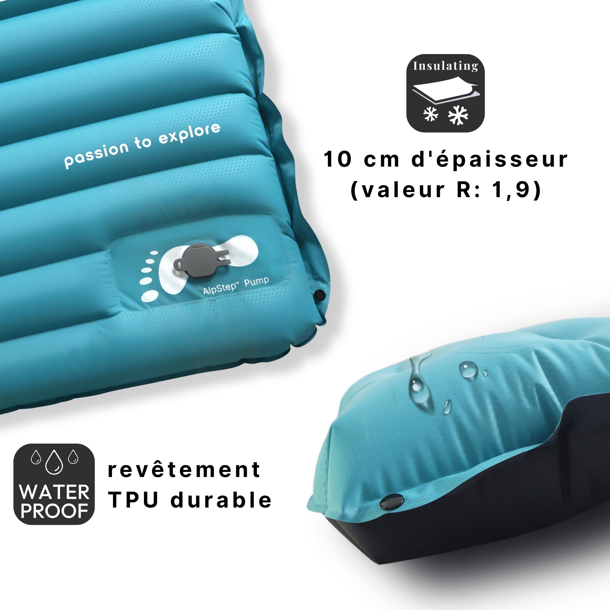 Matelas Isolant Gonflable avec Pompe à Pied intégrée - Tapis de Camping et de Couchage Ultra léger - Isolant, imperméable, Confortable pour l'extérieur, Le Trekking et la randonnée