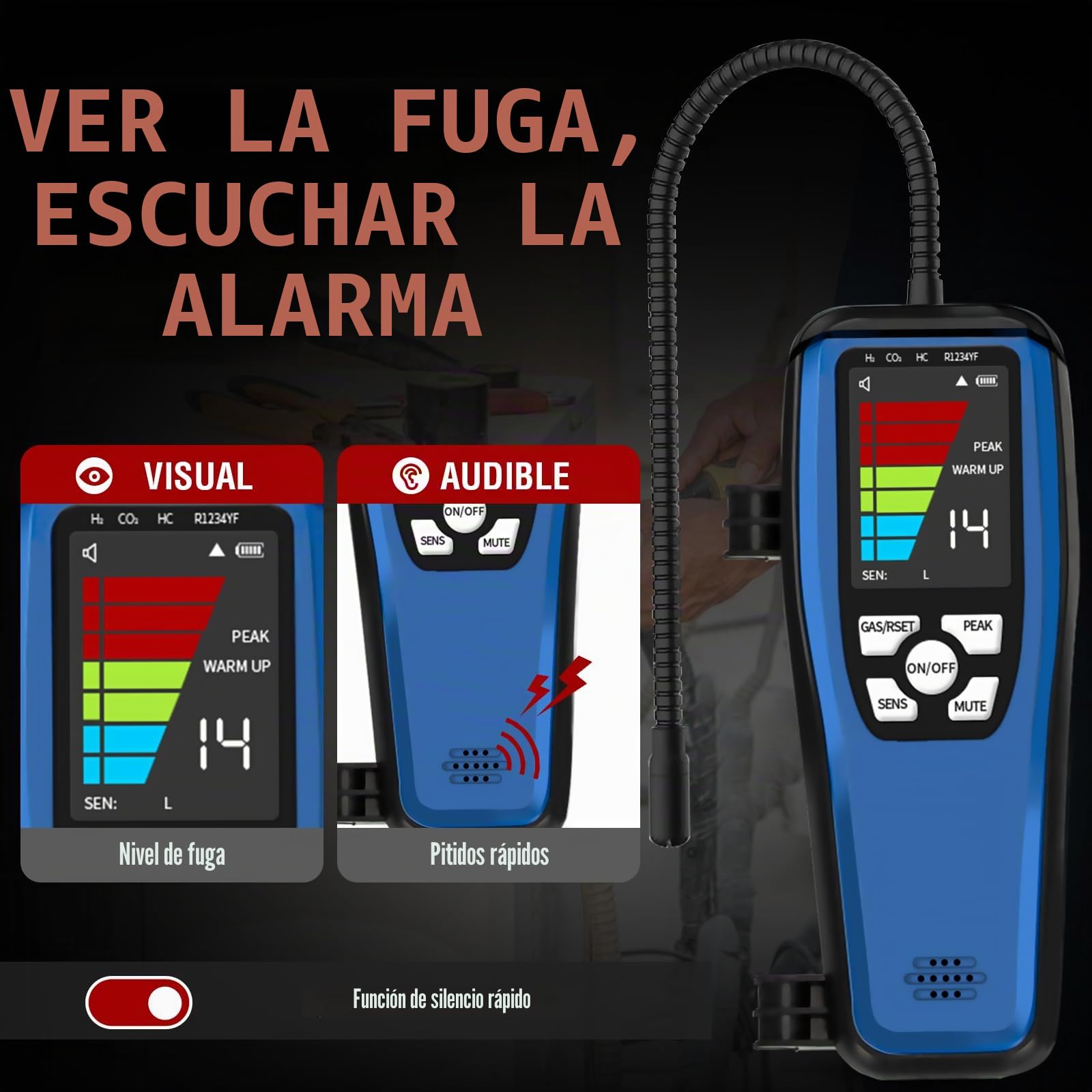 Detector de Fugas de refrigerante, ALD-200 Detector de Fugas de freón, Alimentado por batería, Detector de Fugas de Gas halógeno automotriz para R32 R454B R134A R410A R22 R1234YF R600a R290 CFC HCFC