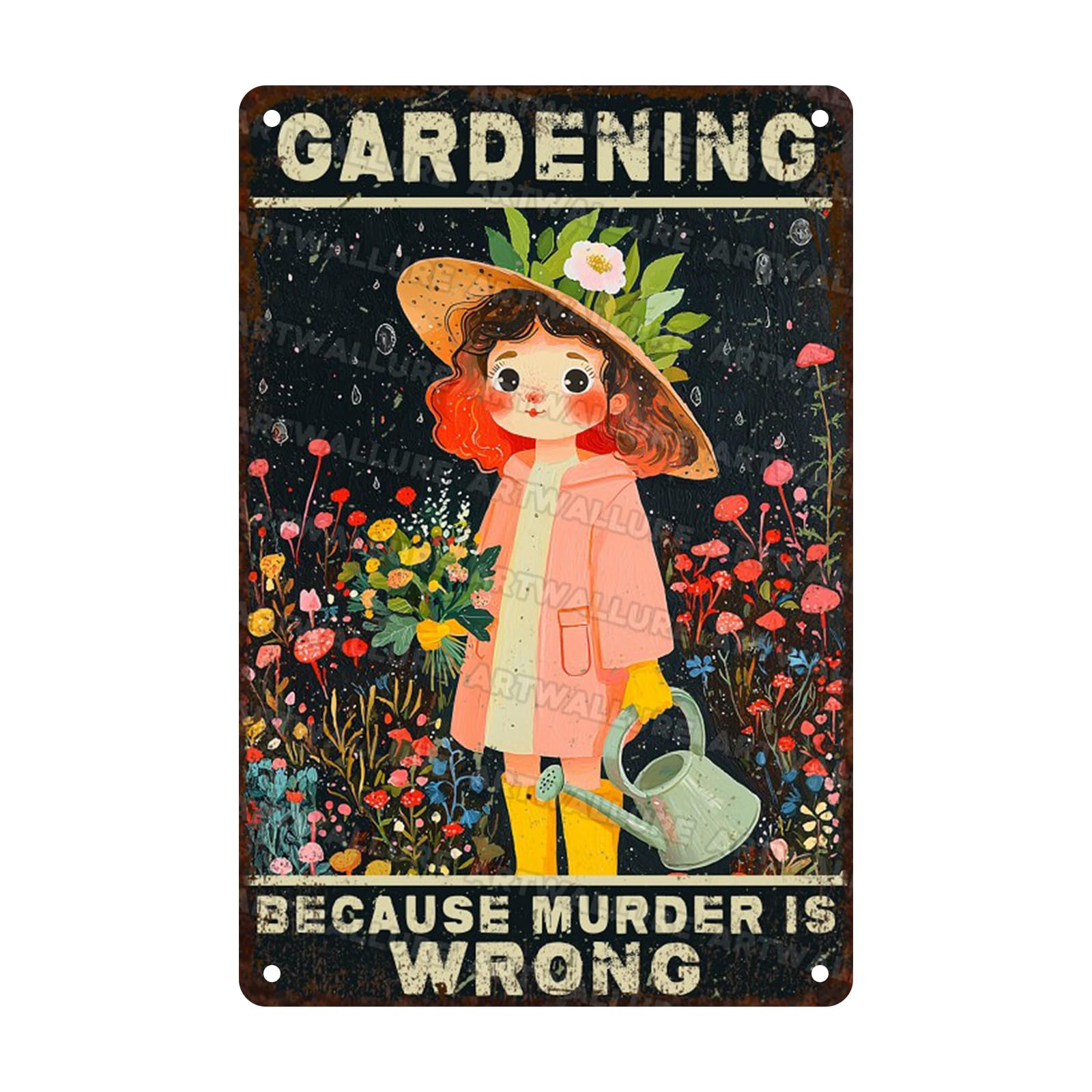 Vintage Garden Girl Metal Sign Gardening Because Murder is Wrong Retro Wall Decor for Garden Backyard Patio Outdoor Home Metal Plaque 8x12inch