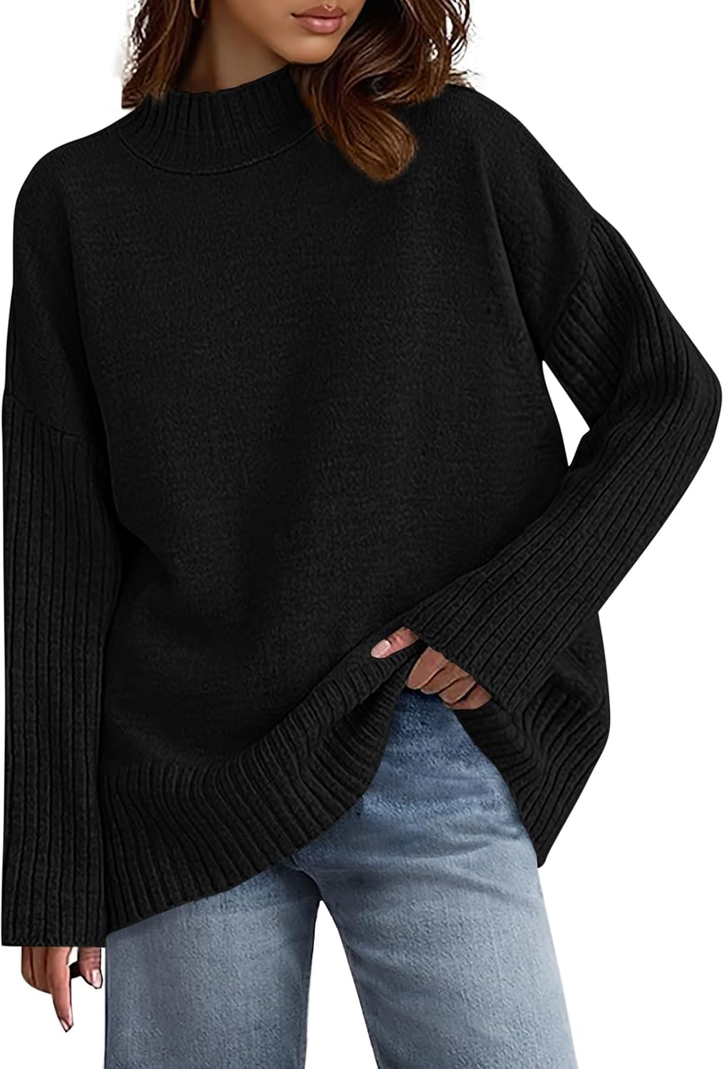 PRETTYGARDEN Womens Fall Casual Long Sleeve Tops 2025 Loose Mock Neck Drop Shoulder Knit Going Out Pullover Sweaters