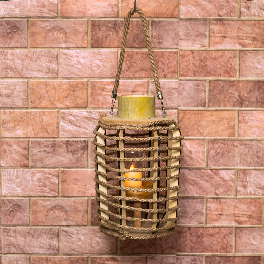 YATAI Bamboo Hurricane Lanterns, Tow Handle Candle holder for Chime Decorative vintage lantern wedding table decorations, vases centerpieces Indoor Outdoor table lamp