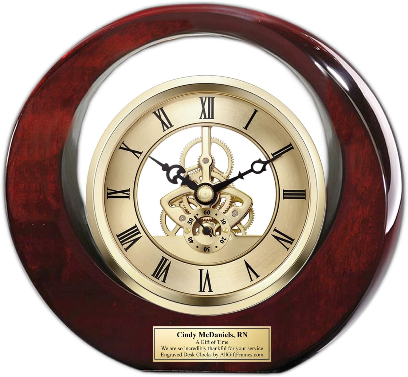 AllGiftFrames Personalized Mantel Gold Clock Gear Mechanical Timepiece Engraved Plaque Wedding Anniversary Retirement Service Award boss Employee Birthday Gift Graduation