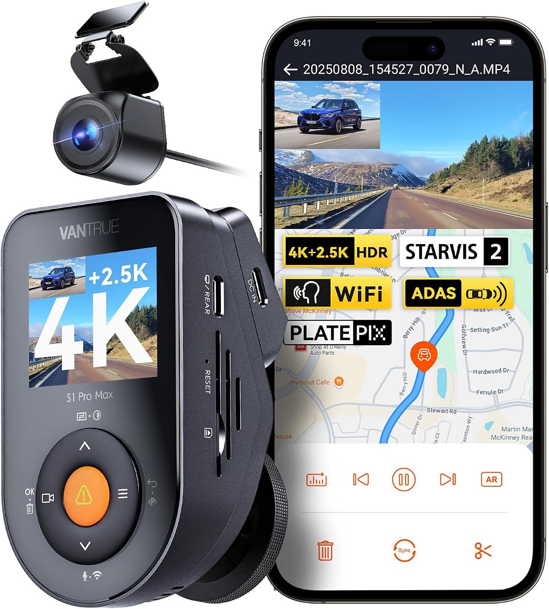 S1 Pro Max 4K+2.5K Dash Cam, Dual STARVIS 2 Front and Rear | True 4K Dual HDR Dashcam, PlatePix Night Vision, 5G WiFi, Voice Control, GPS, 24H Buffered Parking Mode, 1TB Max
