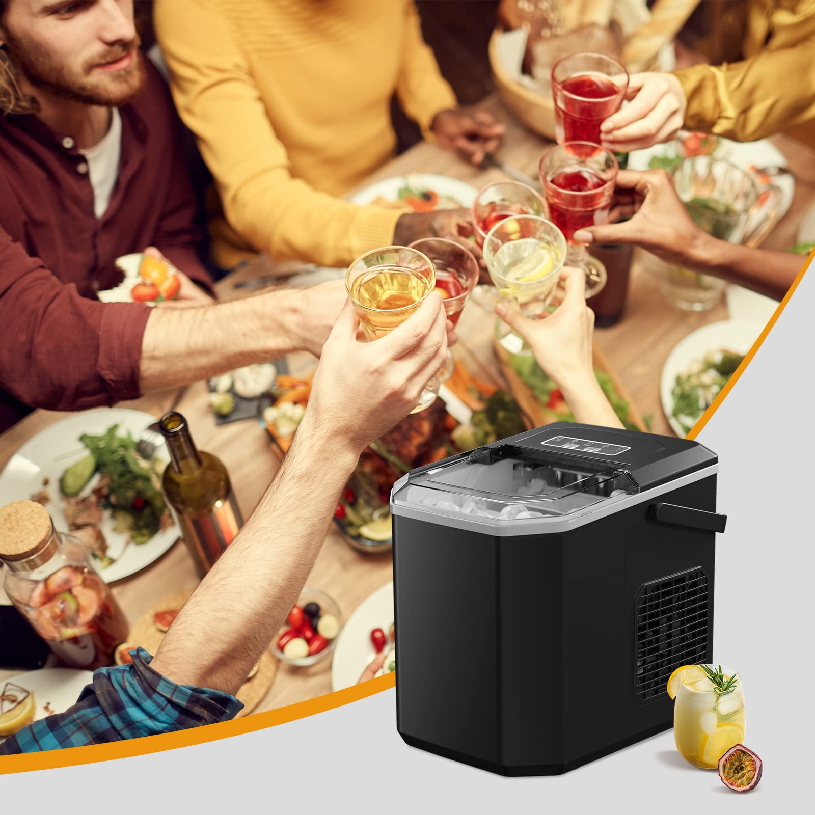 Máquinas para Hacer Hielo Portátil con Mango, Maquina de Hielo para Encimera, Equipado con Hielo Pala de Puede Colocar Boca Abajo, Tamaño S/L 9 Cubitos Hielo/6-10min, 12Kg/24h, Usar en Fiesta/Hogar