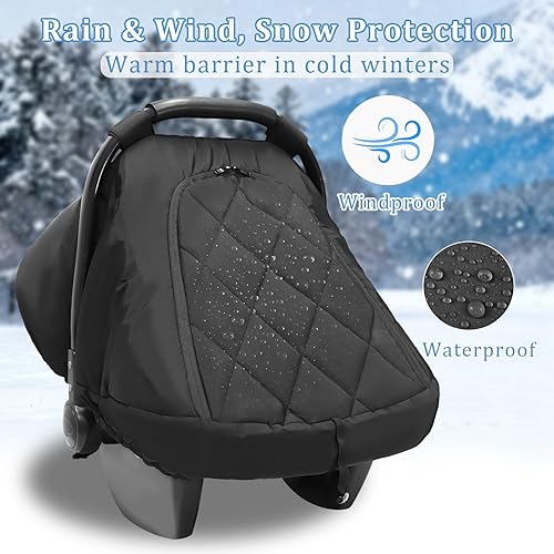Miniatura 2 de Hooyax Funda de asiento de automóvil de invierno para bebés, resistente al viento, impermeable, con forro polar térmico y rejillas de ventilación