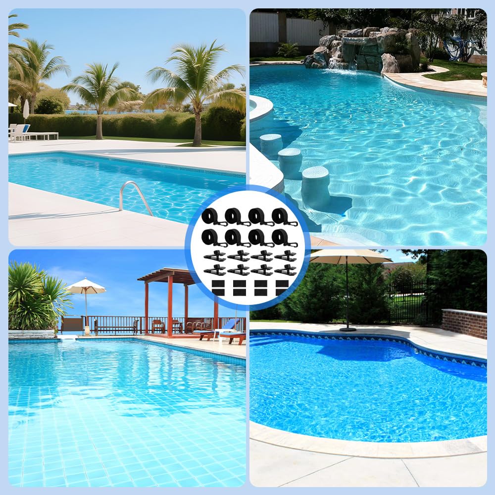 Lot de 8 Sangles de Maintien et Pinces pour Enrouleur Bâches Piscine, Accessoires Enrouleur de Couverture Solaire, Sangles de Serrage de Couverture de Piscine pour Bâche de Piscine Mobile