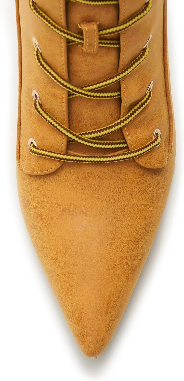 Women's Two-Tone Lace-Up Knee High Boots, Pointed Toe Faux Leather Stiletto Heel Dress Boots for Fall Winter