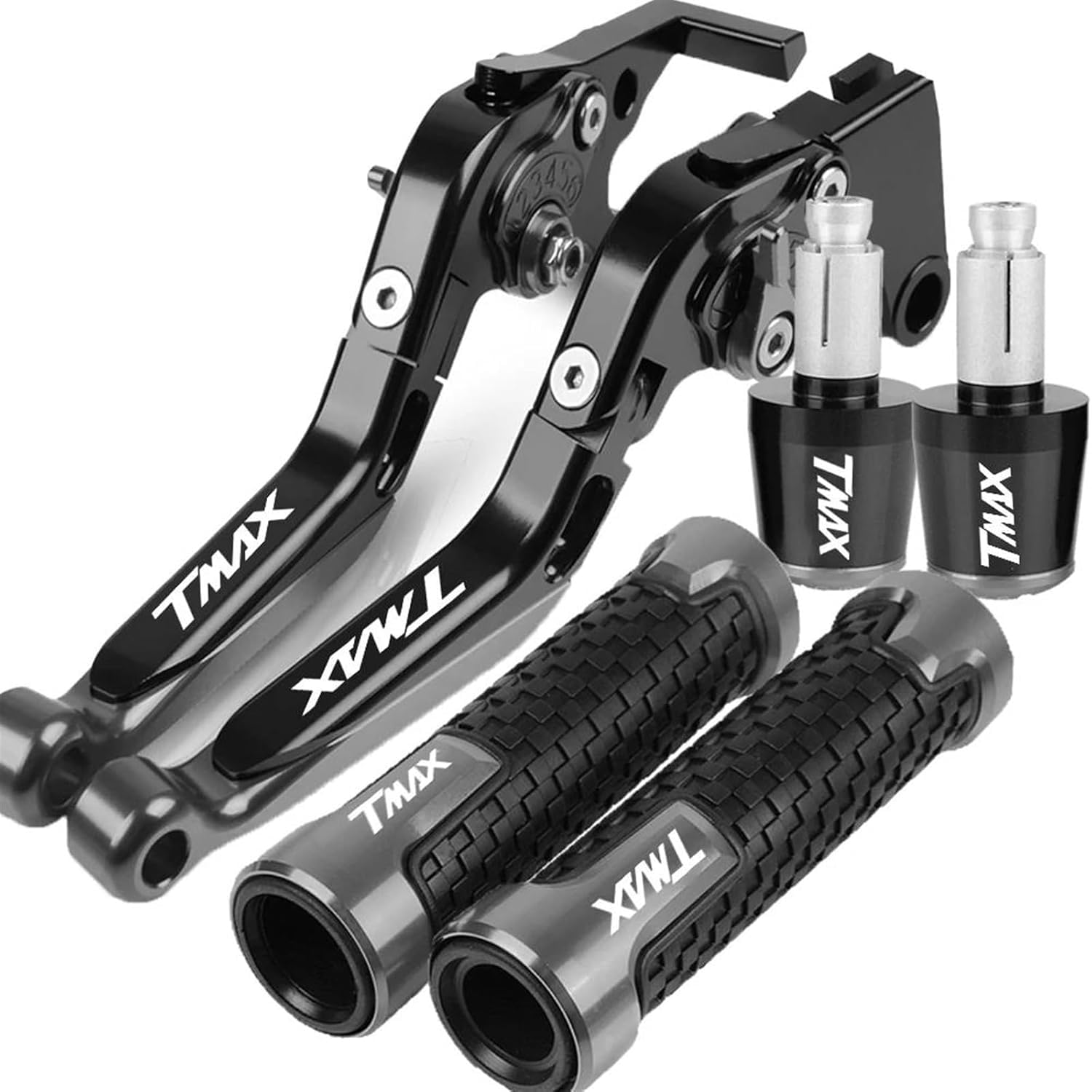 Generico KIT LEVE FRENO + MANOPOLE + BILANCIERI GRIGIO 2 / NERO PER YAMAHA TMAX T-MAX 500 2001–2007
