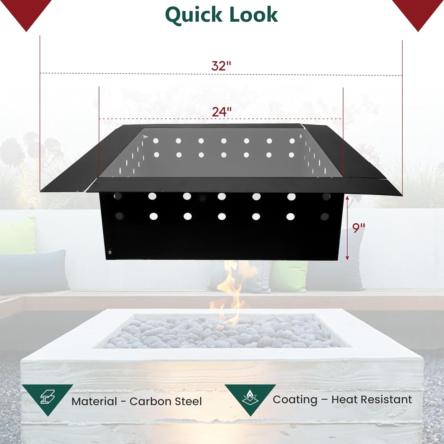 FEBTECH Smokeless Fire Pit Insert - 32" X 24" Carbon Steel Portable Fire Ring Liner - Quick DIY Fire Ring for Outdoor Fire Pits, Camping Bonfires, Backyard & Gatherings