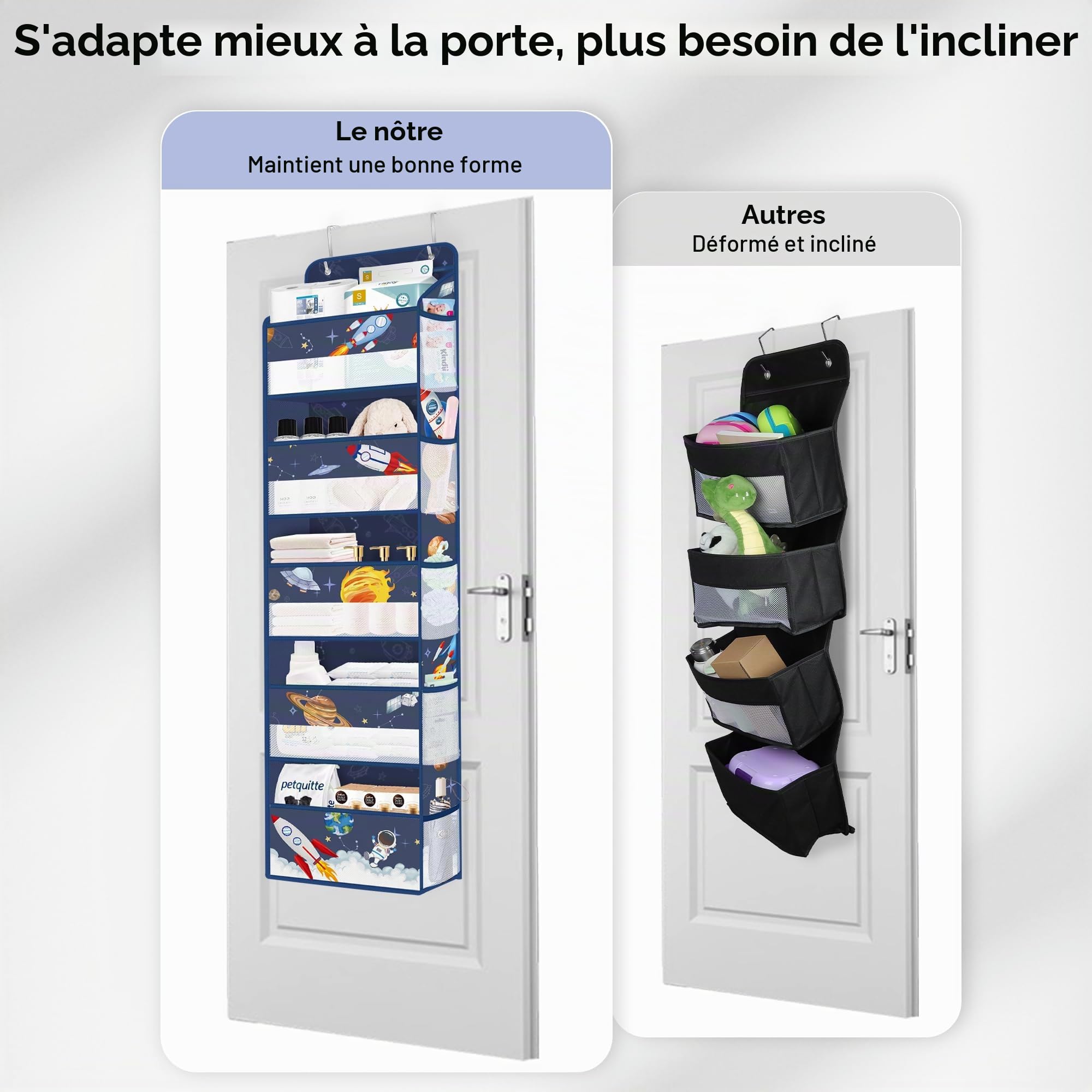 Clastyle Étagère Suspendue sur Porte de Rakete Bleu à 5 Compartiments, Rangement Suspendu pour Jouets Couches Vêtements pour Enfants, Rangement Porte à Suspendre pour Chambre Salle de Bain Pantry