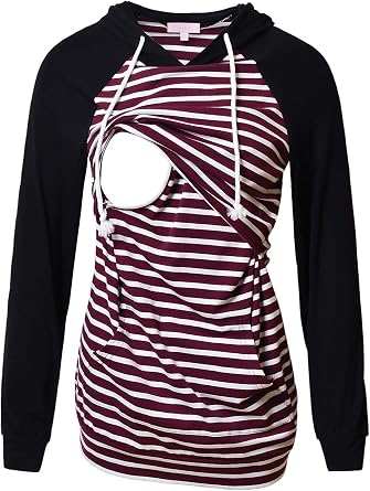 Bhome Nursing Shirt Long Sleeves Hoodie Breastfeeding Top Sweatshirt