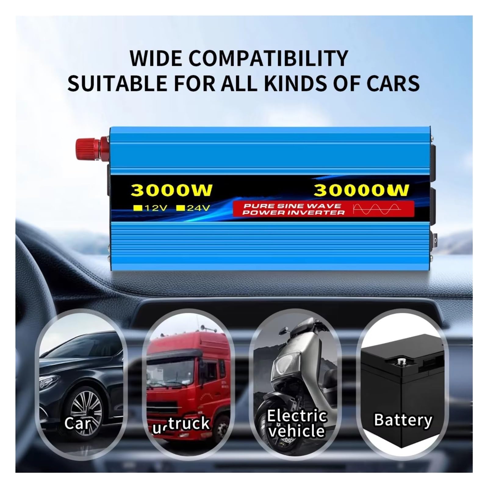 Inverter Onda Pura Inverter Inverter Di Potenza A Onda Sinusoidale Pura Da 12V/24V A 110V CA 16000W 4000W 60Hz Accessori Auto Solare Con LED E Presa USA