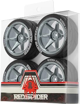 REDSPIDER 12mm Hex RC Wheels and Tires Metal Wheel Rims OD2.56 RC Rally Racing Tyres for Tamiya TT01 TT02 XV01 TA06 A959 PTG2 HPI KYOSHO PTG2 Traxxas 110 Street Touring Drift Car Titanium