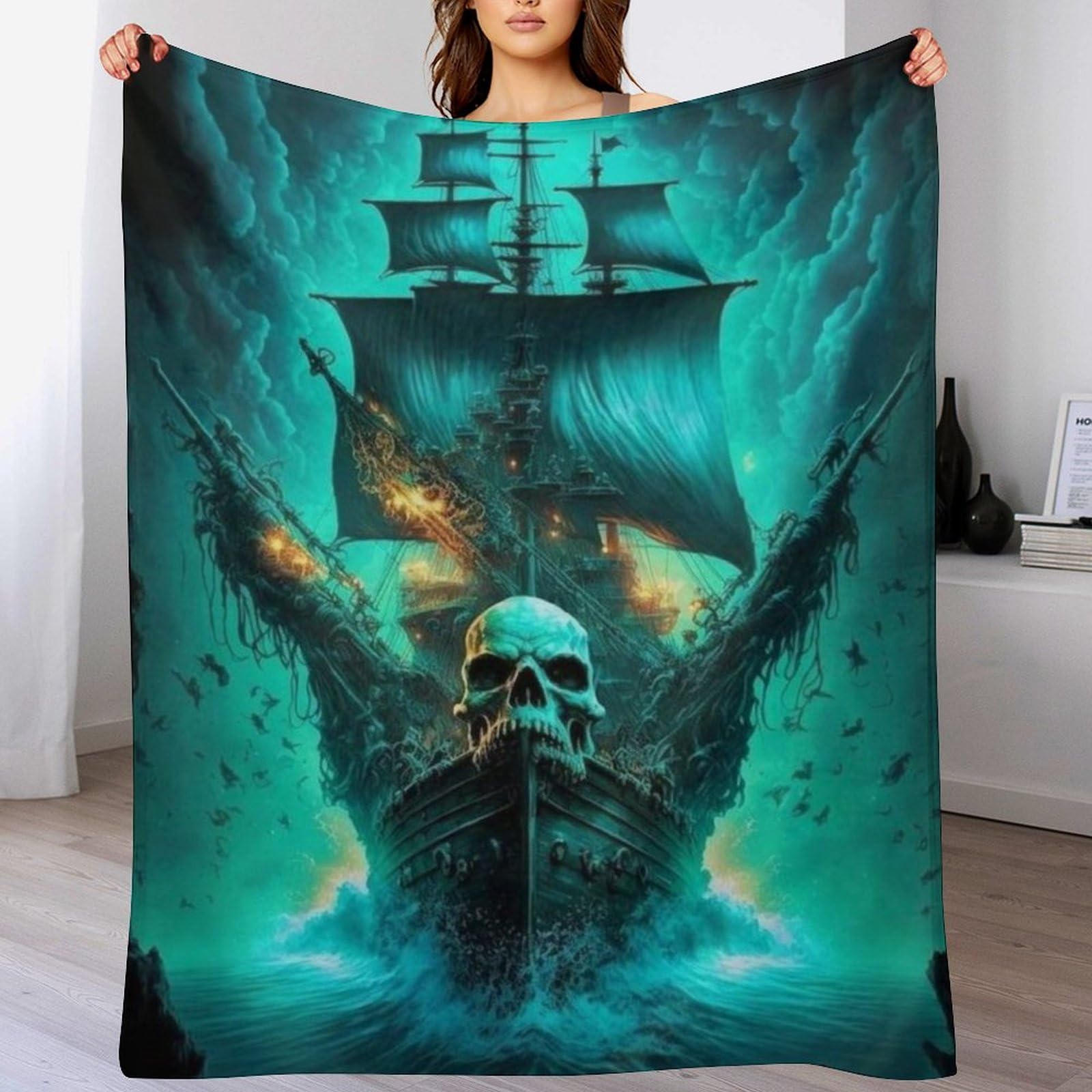 Couverture haut de gamme motif voilier 3D en flanelle douce 150x200cm