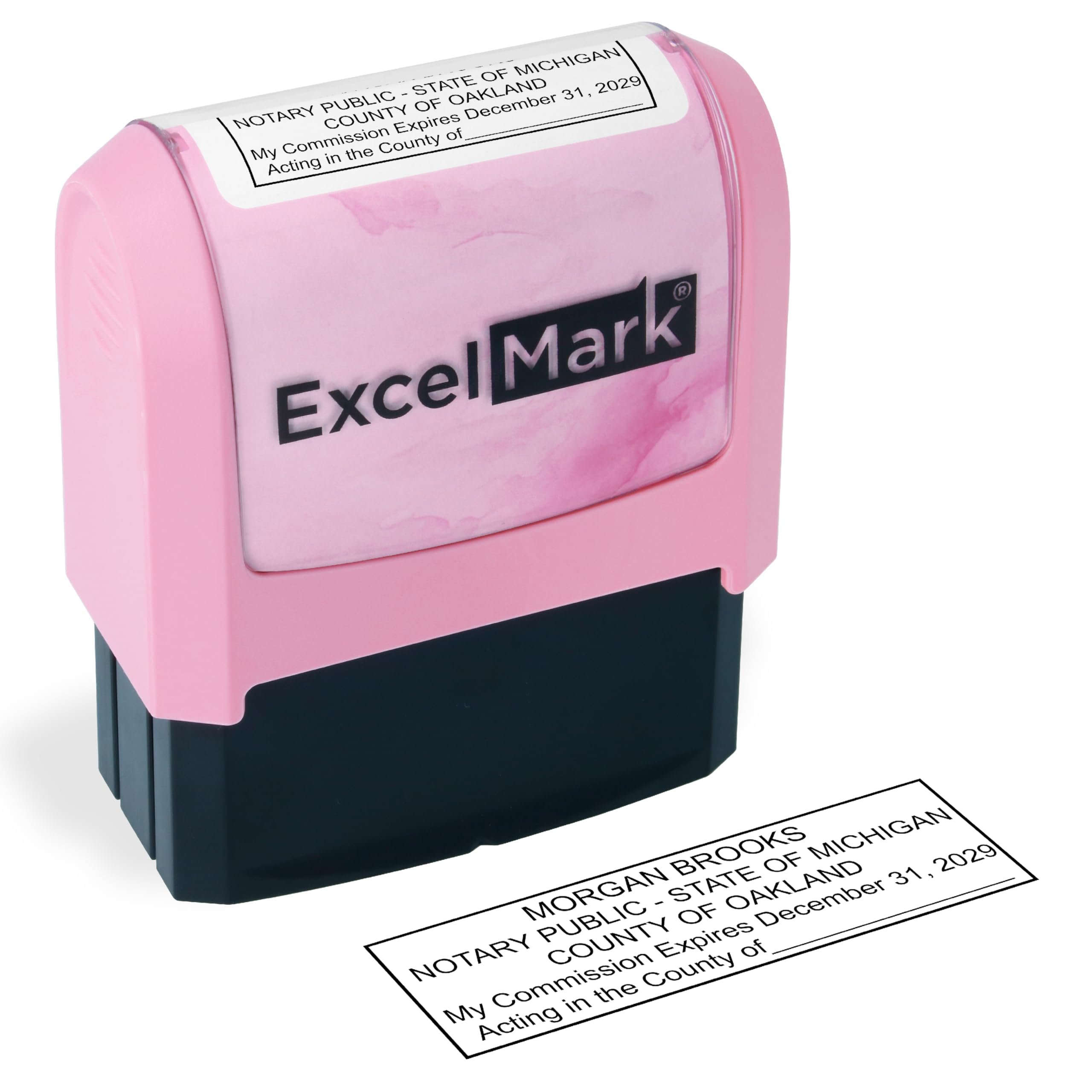 ExcelMark Notary Stamp for All 50 States - Official State Seal - Michigan - Pink