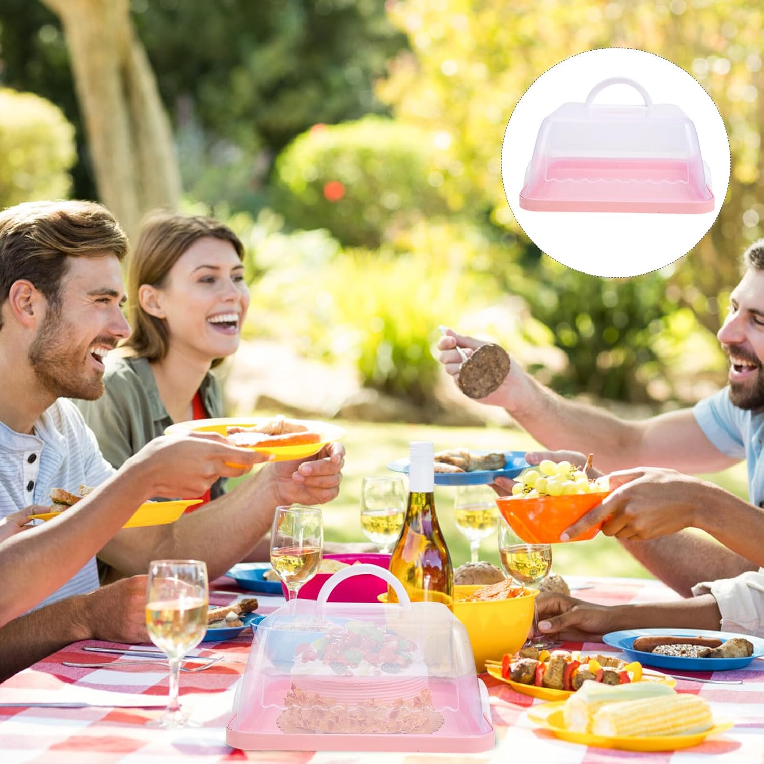 minkissy Portable Plastic Cake Carrier with Lid and Handle 8-inch Thick Birthday Cake Box for Travel and Party Use