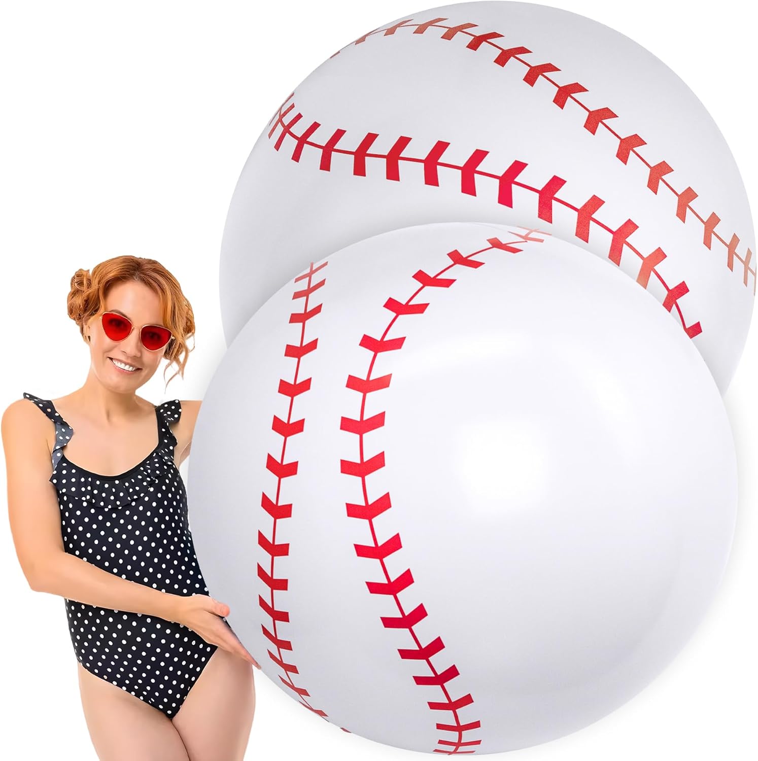 2 Pack 30 Inch Giant Inflatable Baseball Large PVC Beach Balls Toys for Pool Summer Outdoor Activity Party Decorations