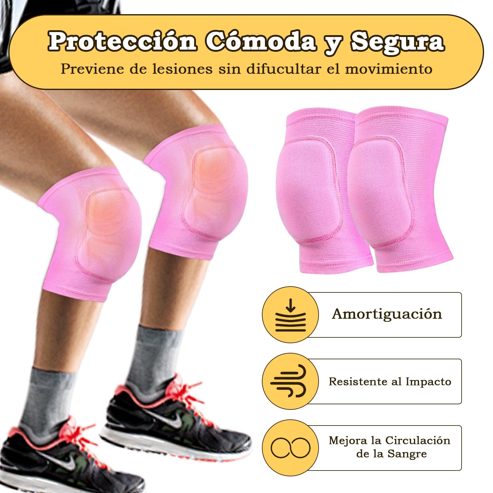 WiseJoy Ginocchiere sportive unisex per pallavolo, ginocchiere morbide e morbide, elastiche antiscivolo, per danza, calcio, pallavolo, pallacanestro, yoga (rosa)