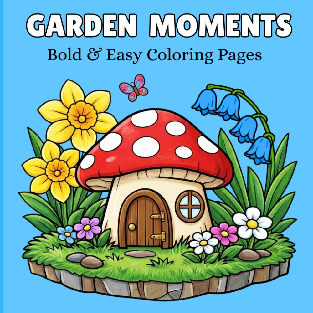 Garden Moments: 50 Cute Garden Scenes Featuring Flowers, Plants, and Adorable Animals for Relaxation and Stress Relief (BOLD AND EASY COLORING BOOK)