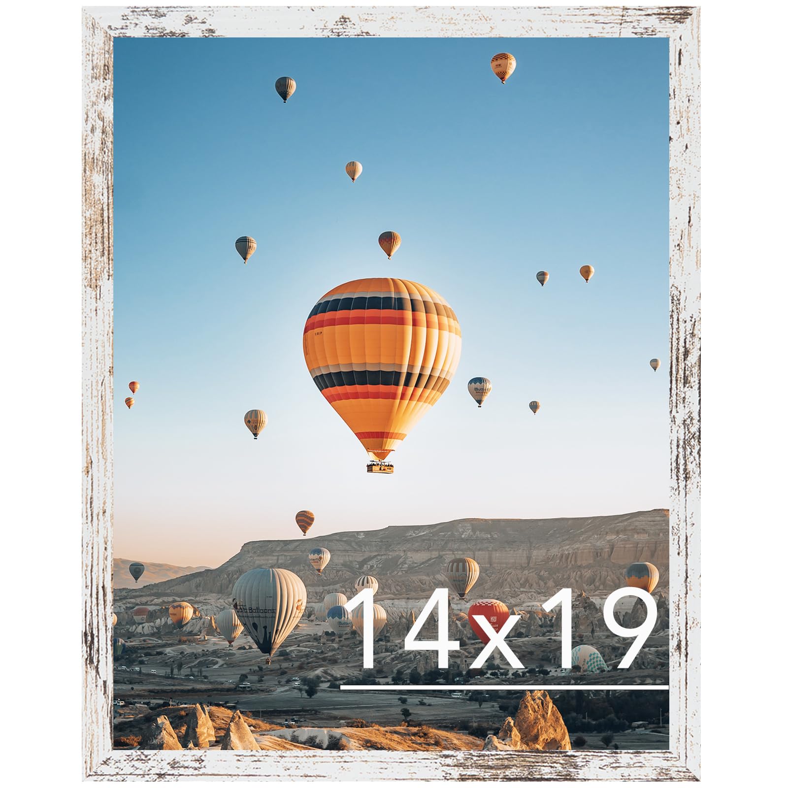 JCJMY 14x19 Picture Frame Black for Poster Photo Picture, Horizontal and Vertical Formats for Wall Hanging, 14 x 19 Wall Gallery Poster Photo Frame with Shatter Resistant Plexiglass,Rustic White