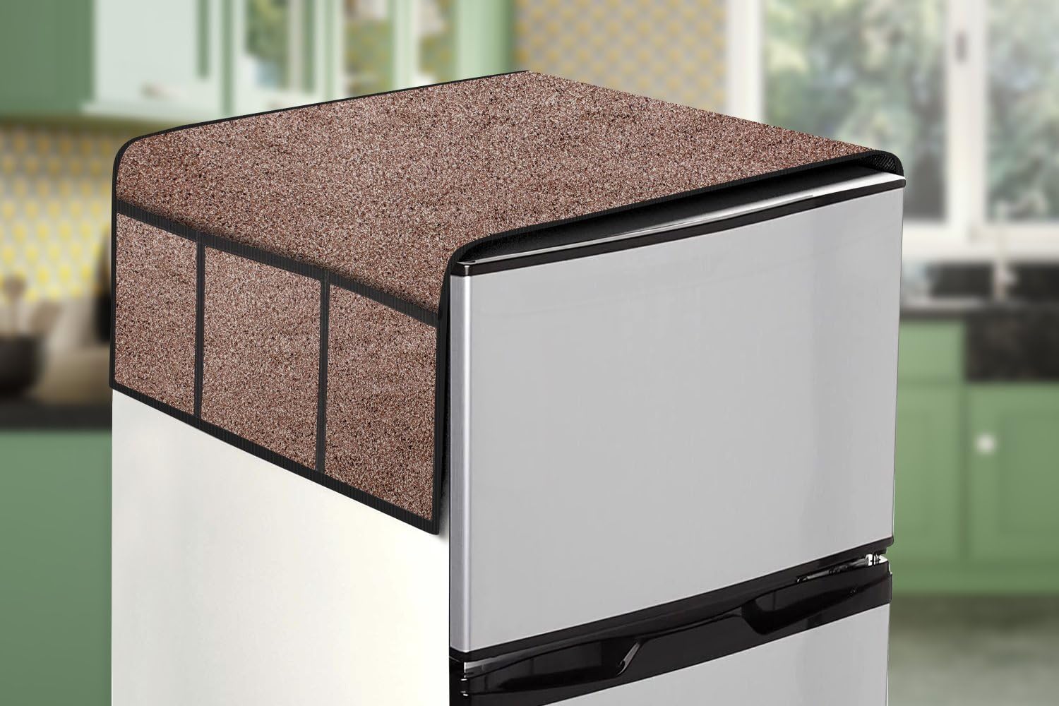 Stylista Refridgerator top Cover Suitable for AmazonBasics AB2022RFSBS01, 564 Liter Fridge, Dimension (WXD) 65x141 CM, Sand Pattern Brown