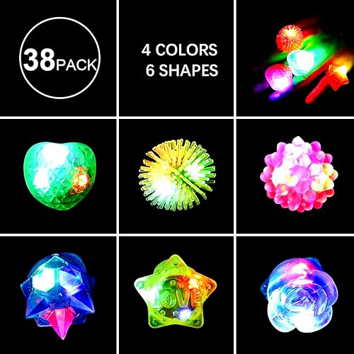 Miniatura 2 de Paquete de 38 anillos iluminados, recuerdos de fiesta de Halloween para niños de 4 a 8 a 12, bolsas de regalo, regalos de tesoros, juguetes para