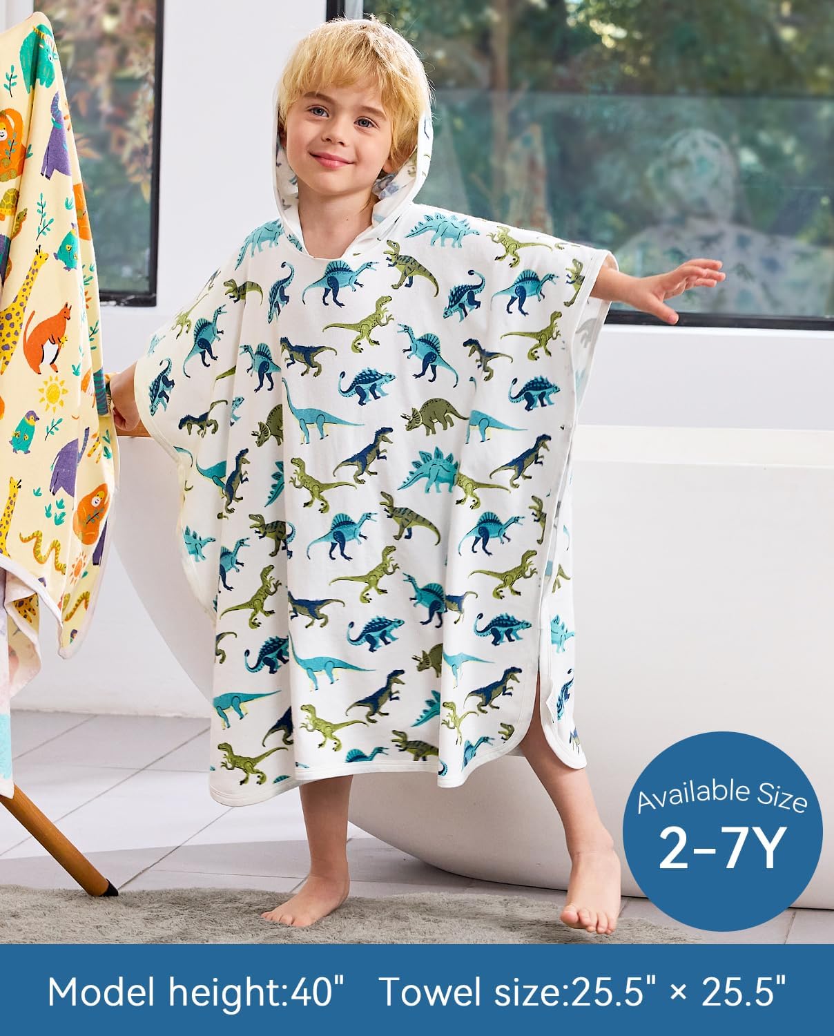 babee Reshinee Bamboo Viscose Toddler Hooded Bath Towel - Kids Beach Towel for Boys and Girls, 25.5" x 25.5" Swim Poncho for Bath, Pool, and Beach Use, 1 Pack