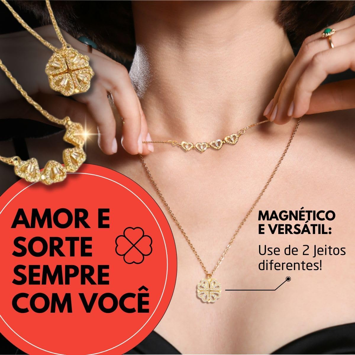 Colar Feminino “Lucky Love” em Aço Titânio com Pingente Magnético e Zircônias 47cm – Amor, Sorte e Elegância 2 em 1 – Acompanha Bolsa de Veludo Colar Feminino “Lucky Love” em Aço Titânio com Pingente Magnético e Zircônias 47cm – Amor, Sorte e Elegância 2 em 1 – Acompanha Bolsa de Veludo