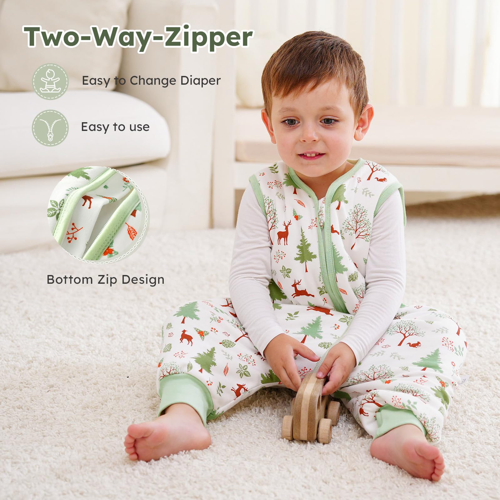 Looxii Saco de Dormir bebé con Pies 2.5 TOG Algodón Saco Dormir En otoño Todo el año para 6-18 Meses Niños Niñas 70 cm