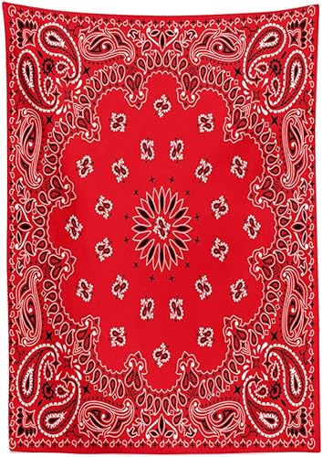 Miniatura 3 de Mugod Mantel rectangular con estampado de cachemira occidental con adornos rojos y blancos, para comedor, cocina, rectangular, 52 x 70 pulgadas