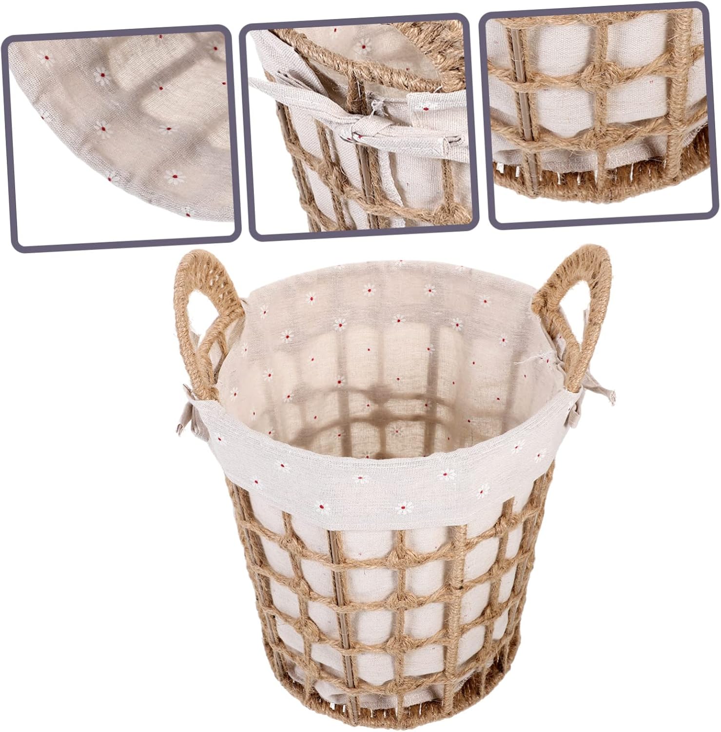 Luxshiny Small Woven Storage Basket with Liner Hand Woven Storage Bin for Organizing Rustic Farmhouse Style Sturdy Natural Fiber for Nursery or Bathroom