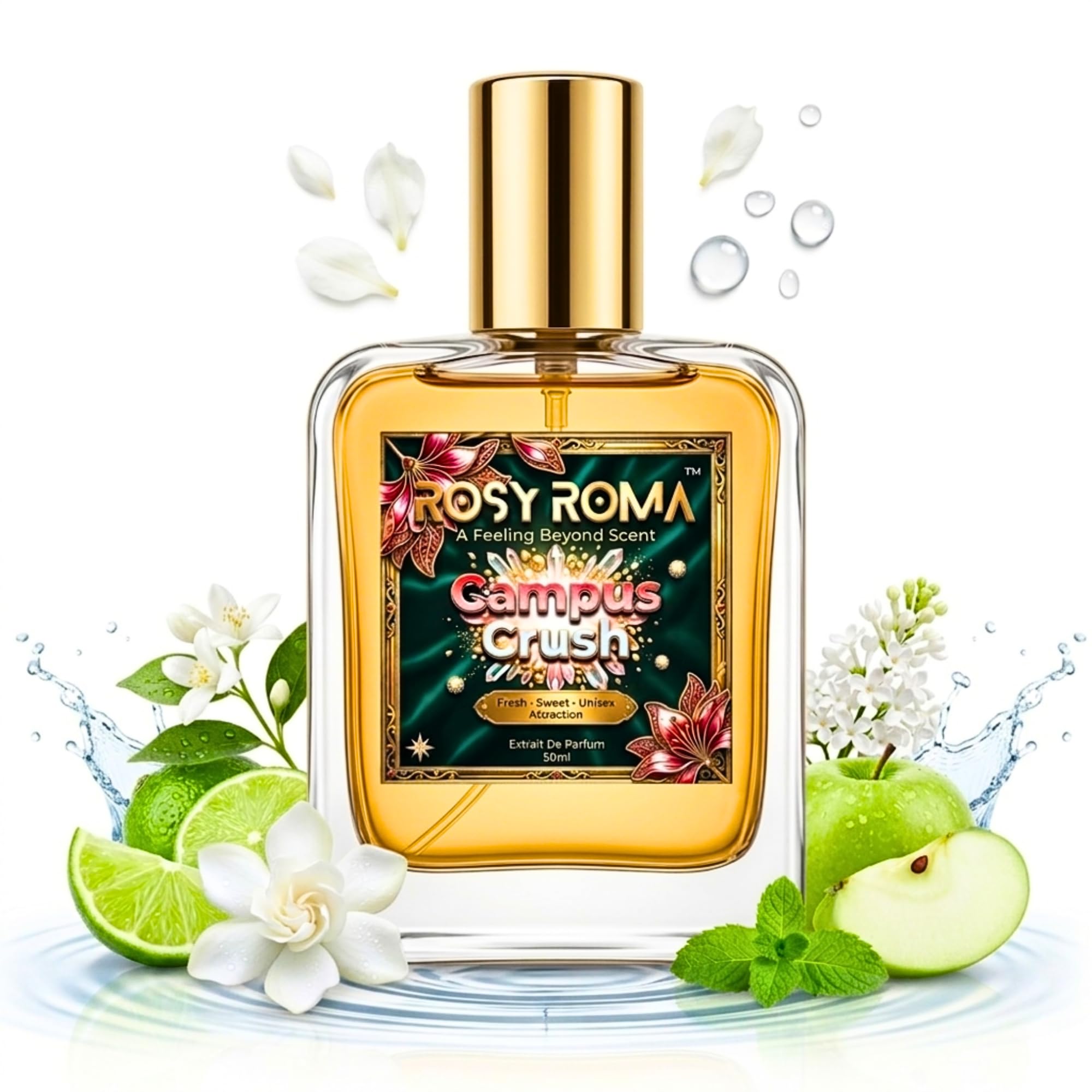 RosyRoma Campus Crush Perfume for Men & Women | Fresh Clean Aquatic Fragrance | 8+ Hours Long Lasting on Clothes | Daily Wear College Perfume | Extrait De Parfum 50ml