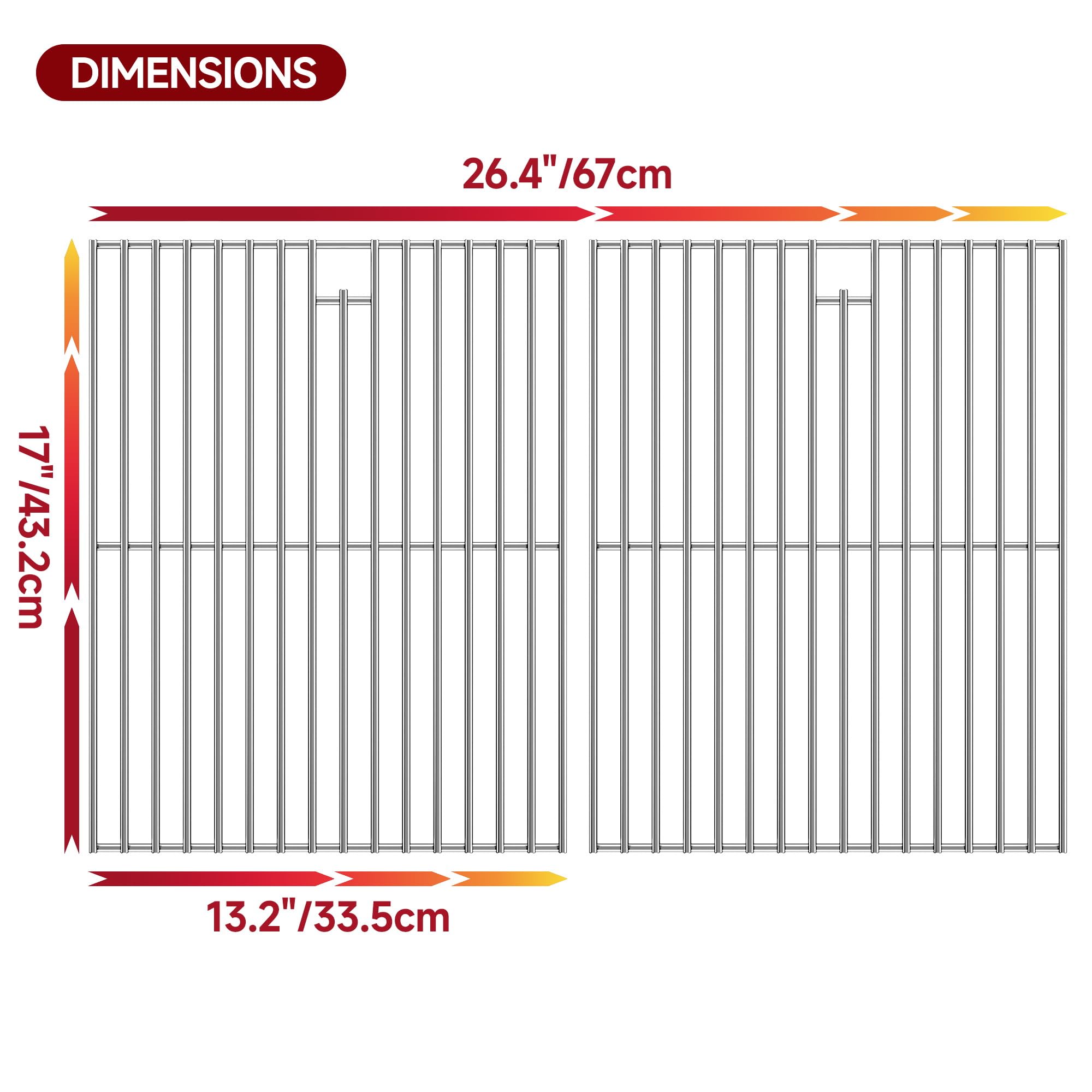 Kratki grillowe 66,4 cm szer. x 48 cm D zamiennik dla Kenmore: 122.16119, srebrny ruszt do grilla ze stali nierdzewnej do Nexgrill 720-0830D, 2-pak ruszt do grilla dla członków Mark modele