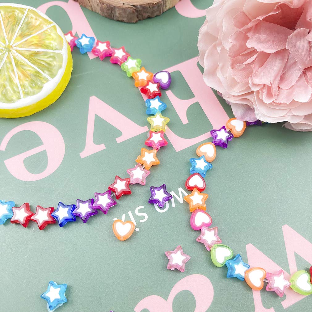 Mulutoo 420 Pcs Acrylic Star and Heart Shape Clear Pony Beads Colorful Pony Beads Plastic Loose Beads,Christmas Birthday Girl Kid Gift,for DIY Bracelet Necklace Jewelry Making Supplies (Mixed Color) - Image 6