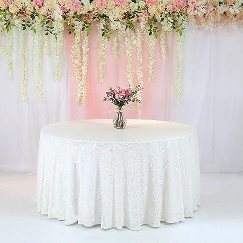 Trlyc Mantel redondo de lentejuelas, 120 unidades, color blanco brillante, mantel de lentejuelas blancas brillantes para boda