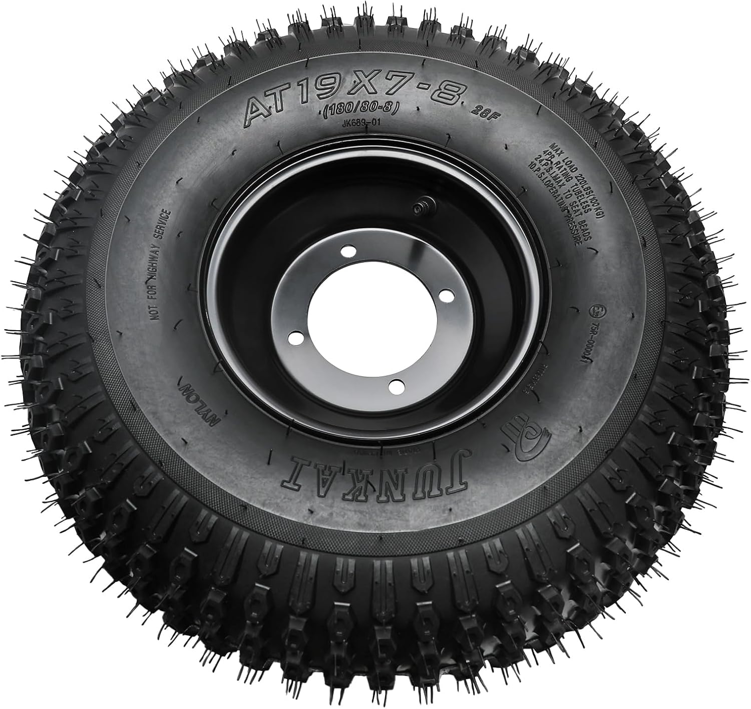19x7-8 Mini Bike Tire on 8" 4-Lug Rim with Tubeless ATV Go Kart Tires & 23T Splines Rear Wheel Hubs, 110mm Spacing for Golf Cart, UTV, Drift Trike, 4 Wheelers & Buggy