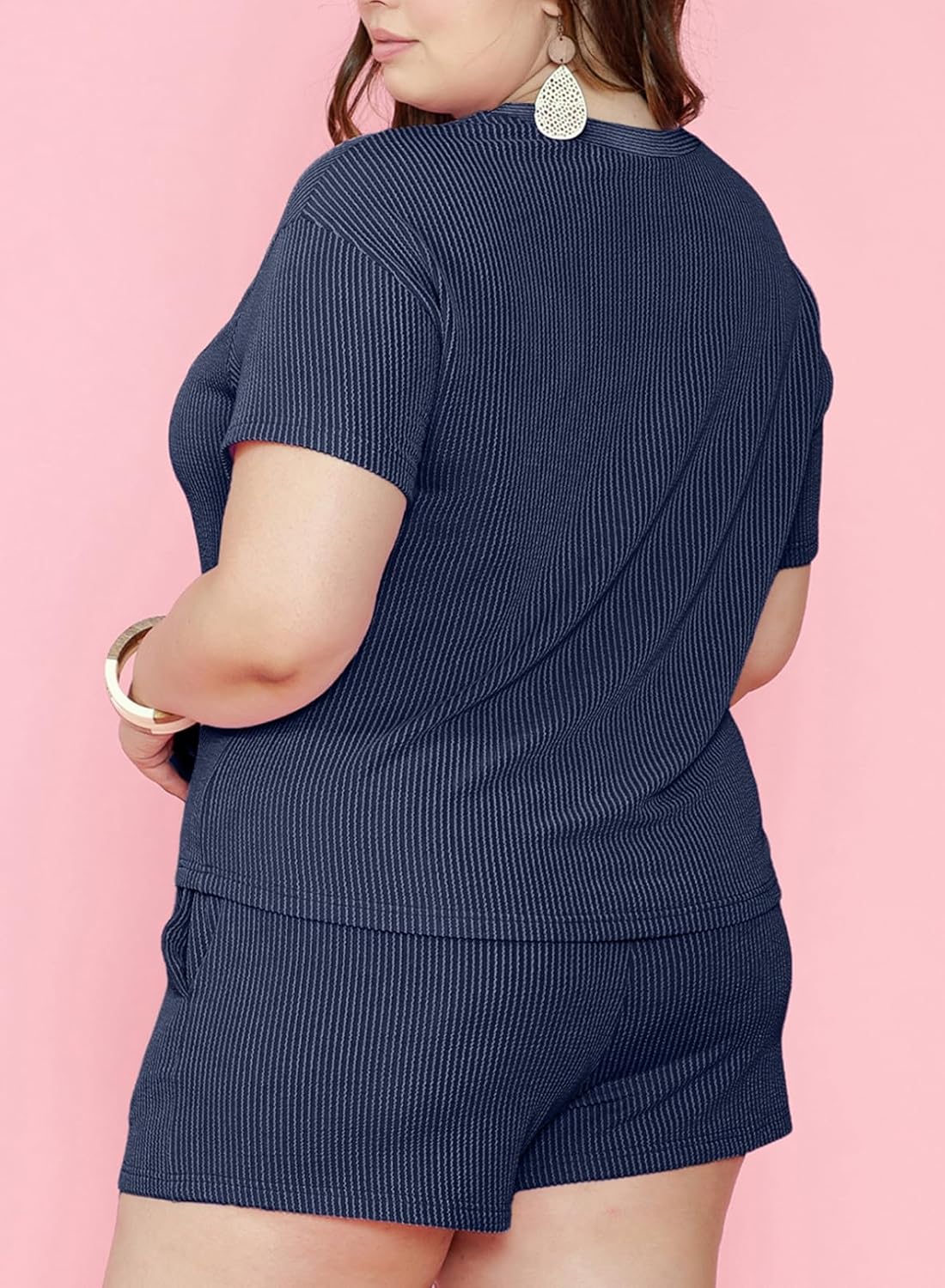 Eytino Plus Size Two Piece Sets for Women Short Sleeve Shirts High Waisted Shorts Pajamas Lounge Matching Set(1X-5X)