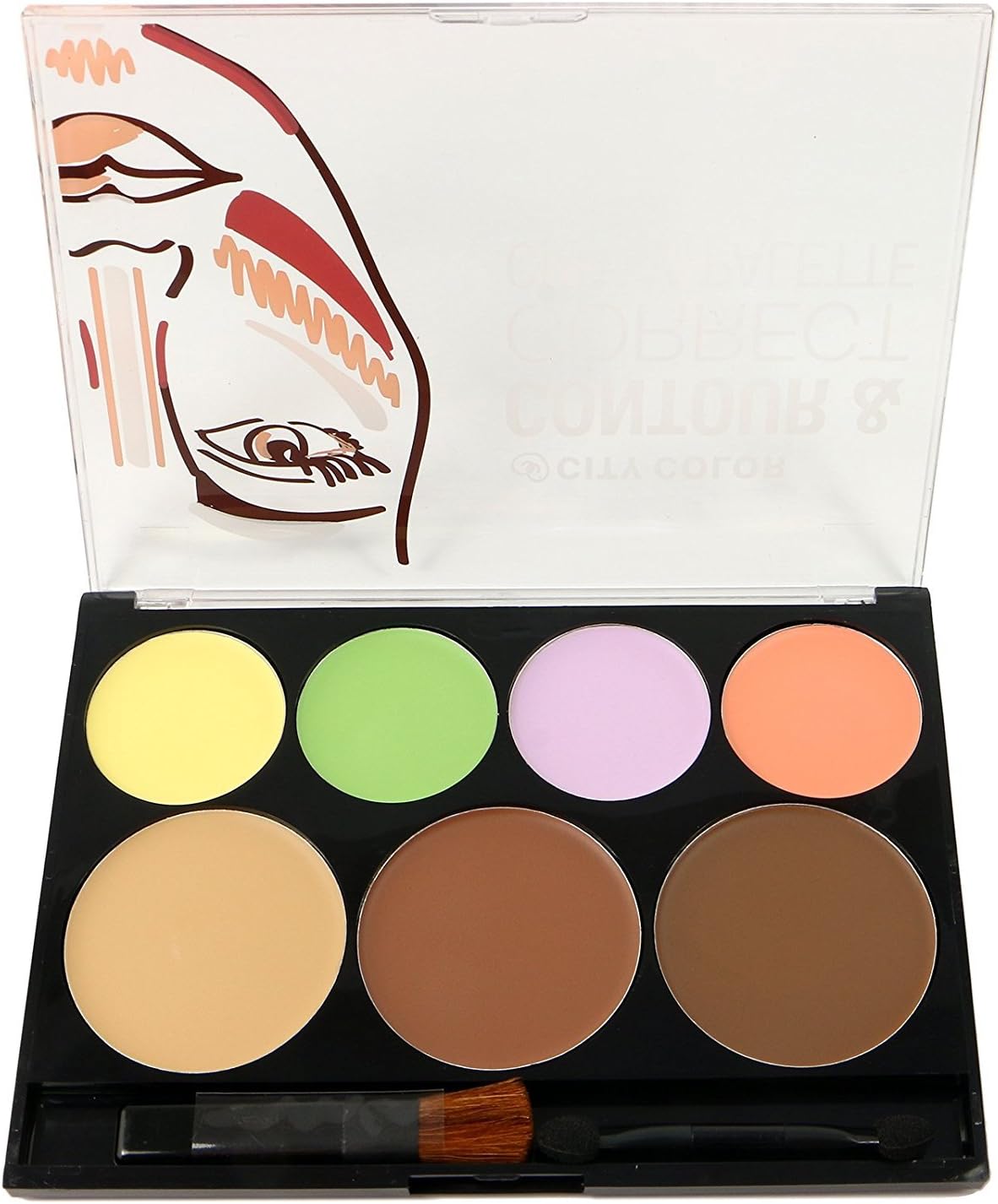 1pc City Color Contour & Corrector Cream Palette - Corrector/Contour/Bronze/Highlight #F0025