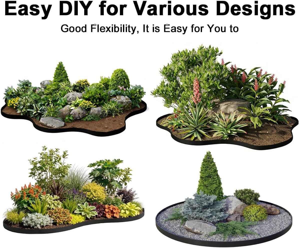 Landscape Edging 3IN x 49FT, Plastic Garden Edging Border Kit Flexible Edging for Landscaping with 75pcs Metal Spikes, Tool-Free Lawn Edging for Flowerbeds, Yard, Paving, Pathway