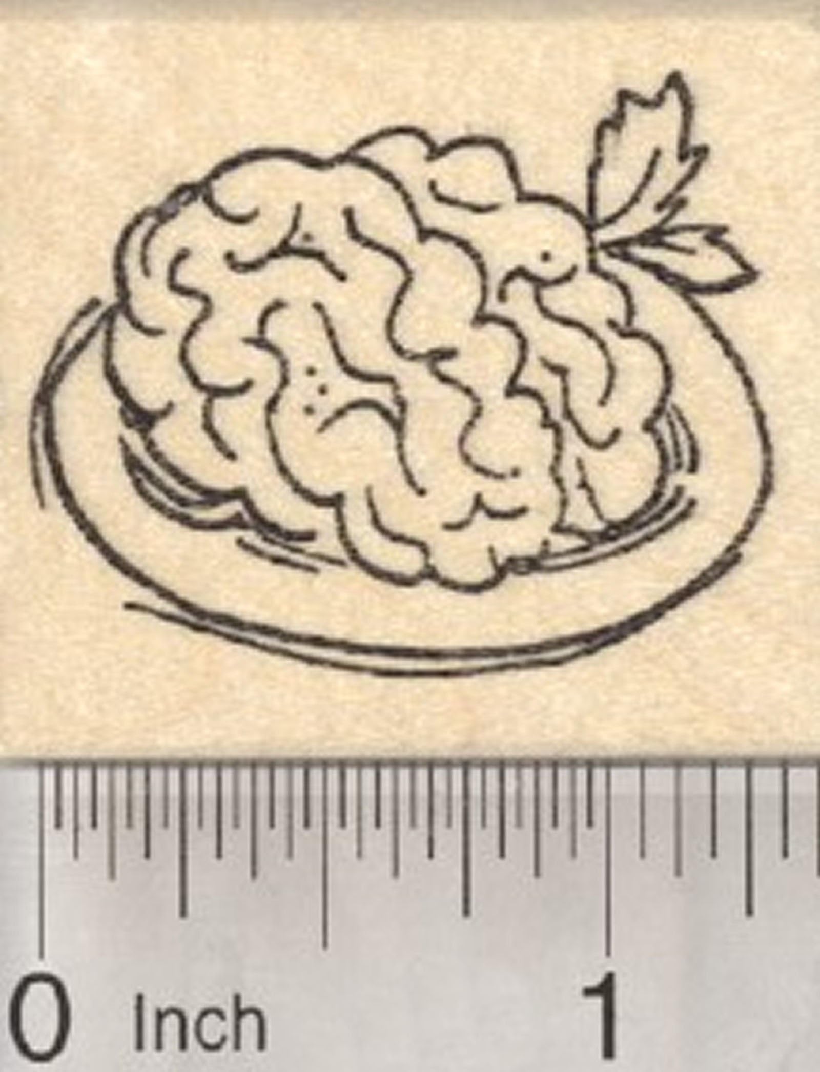 Brain Rubber Stamp, Zombie Theme, On a Plate with Parsley