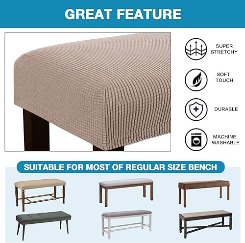 Miniatura 5 de Fundas de banco elásticas de tela jacquard, extraíbles y lavables, color caqui, con parte inferior elástica, protectores de banco medianos, fundas