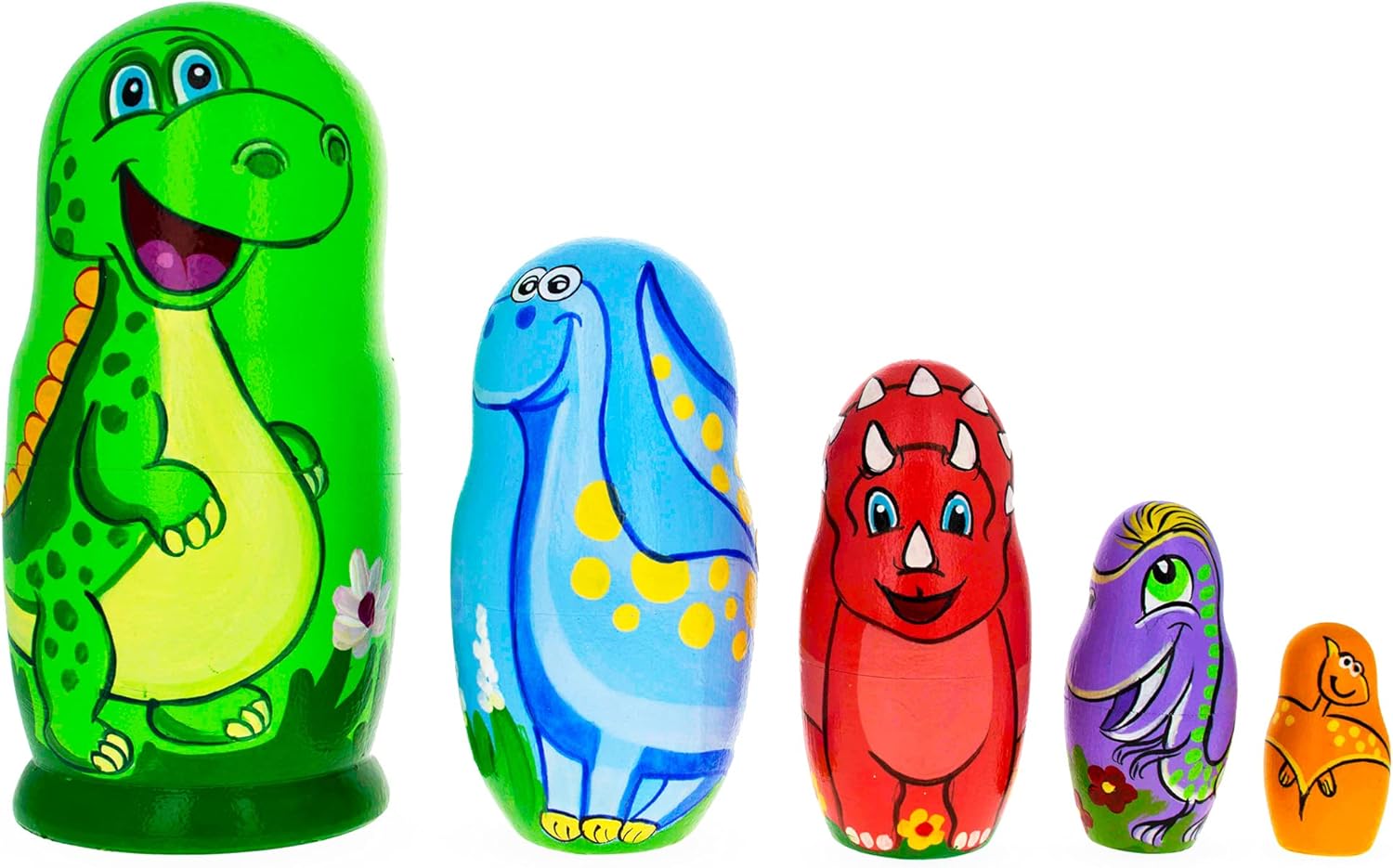 BestPysanky Set of 5 Dinosaurs Wooden Nesting Dolls 6 Inches
