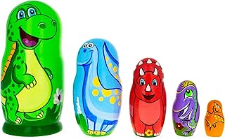 BestPysanky Set of 5 Dinosaurs Wooden Nesting Dolls 6 Inches