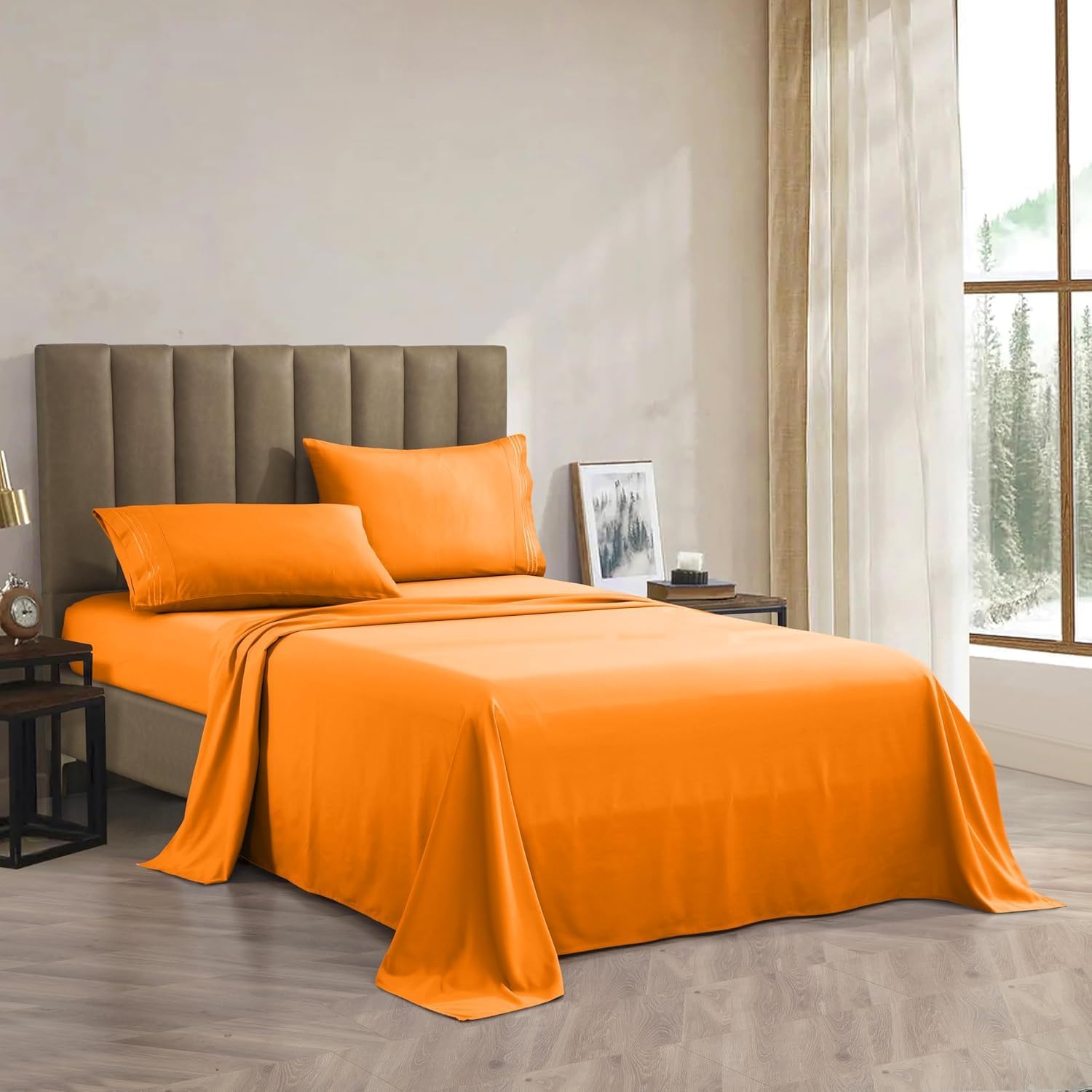 CELINE LINEN Premium 1800 Hotel Quality Wrinkle-Resistant 4-Piece Microfiber Sheet Set - Luxury Ultra Soft and Breathable Bedding 16 Inch Deep Pocket 4PC Sheet Set, Queen, Orange - Image 2