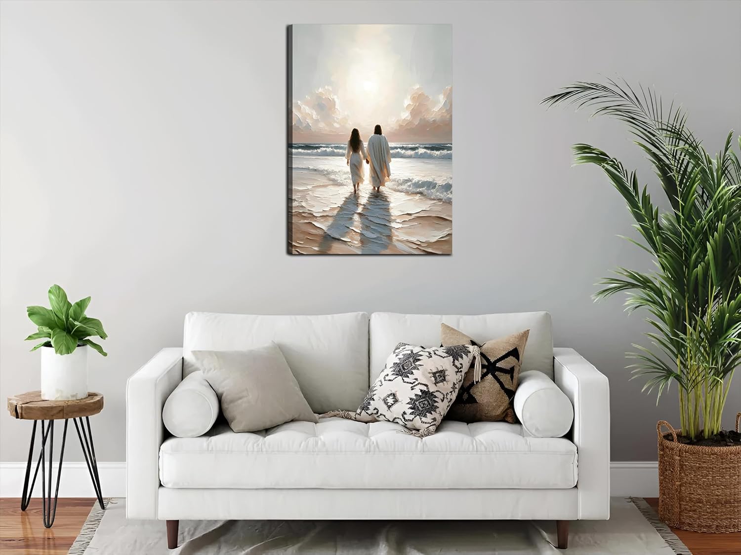 Jesus Canvas Wall Art Jesus Woman Walking on Water Wall decor pictures Religious Coastal Painting Christian poster prints for living room bedroom Home Decoration Ready to hang (24inx36in Canvas)
