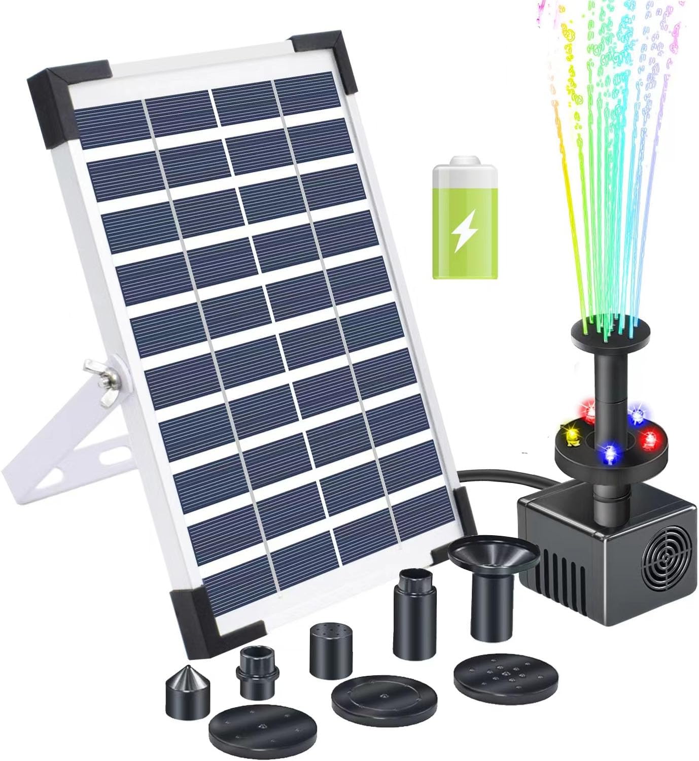 Lewisia 5W Solar Fountain Pump with Battery Backup LED Lighting for Patio Pool Koi Pond Bird Bath Garden Decoration Submersible Solar Powered Water Pump Kit